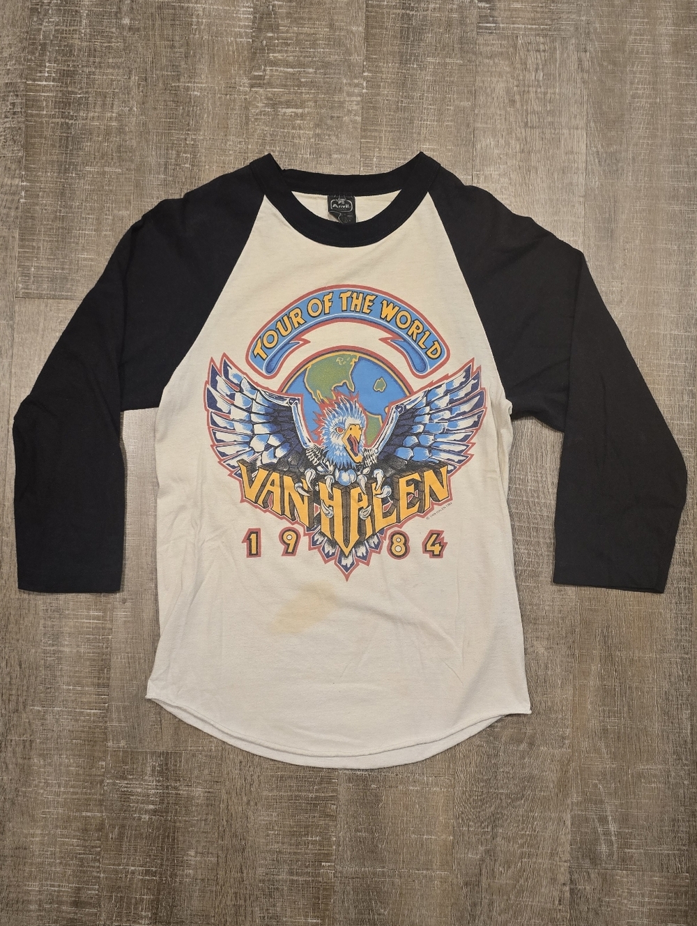 RARE, Vtg, Single Stitch Van Halen 1984 Tour Of The World 3/4 Sleeve Shirt, Sz M